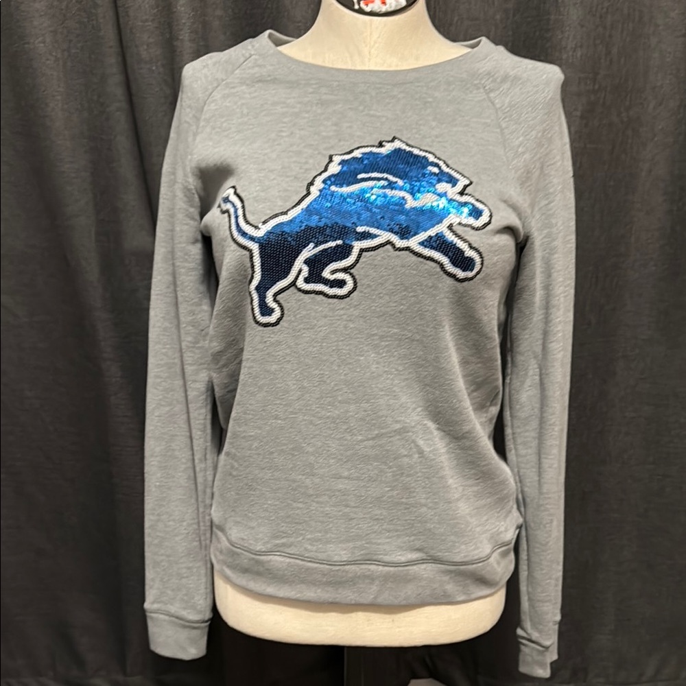 PINK Victoria's Secret Gray and Blue Detroit Lions Sequin Sweater